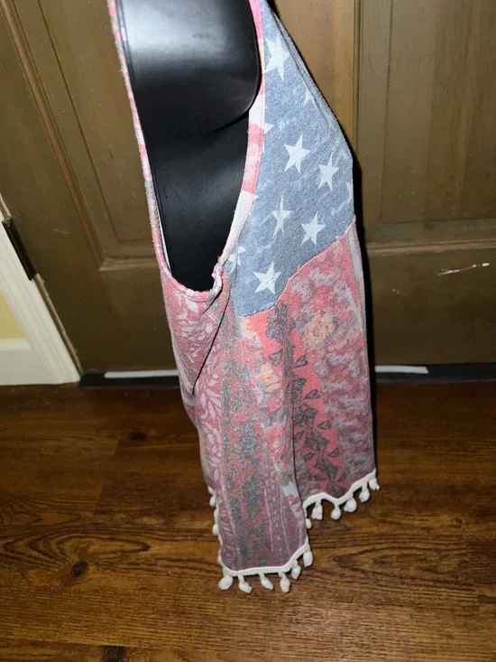 12 Pm By Mon Pink Red Blue Americana Stripe Tassel Sleeveless Tank Top Size S - Picture 4 of 8